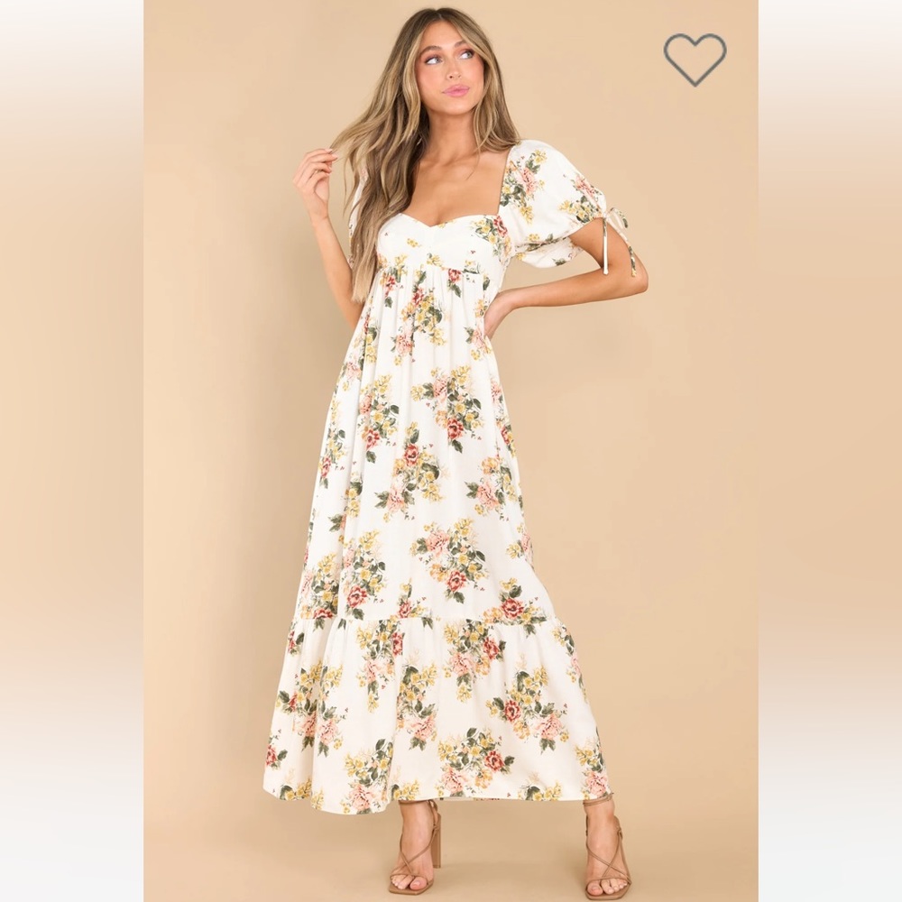 Whimsical Blooms Off White Floral Print Maxi Dress